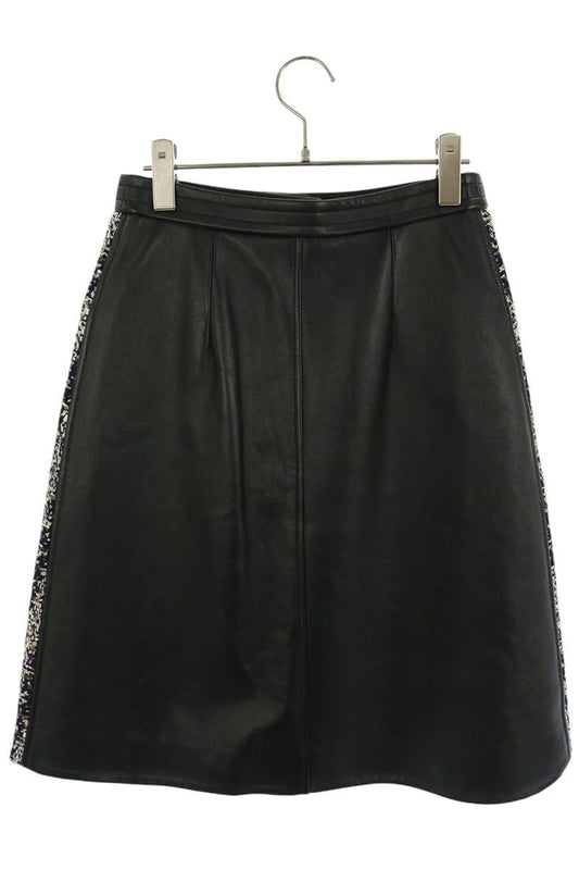 Louis Vuitton Black Navy Tweed Leather Skirt Size 34
