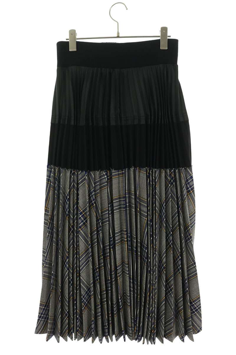 Sacai Plaid Patchwork Docking Midi Skirt Size 2