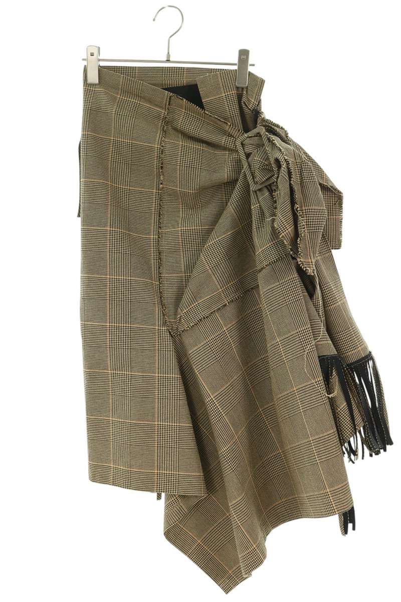 Sacai Beige Glen Check Fringe Asymmetrical Skirt Size 2