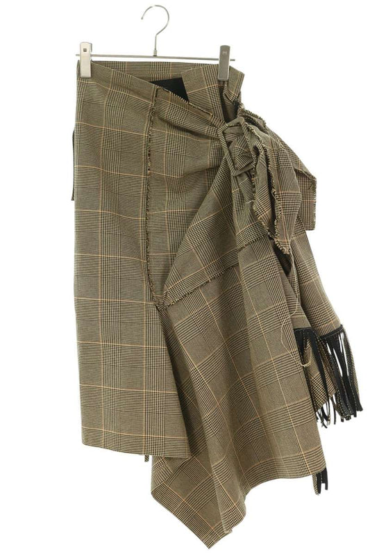 Sacai Beige Glen Check Fringe Asymmetrical Skirt Size 2