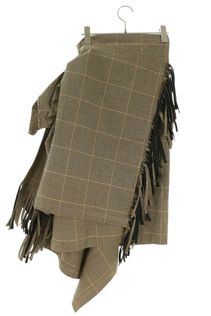 Sacai Beige Glen Check Fringe Asymmetrical Skirt Size 2