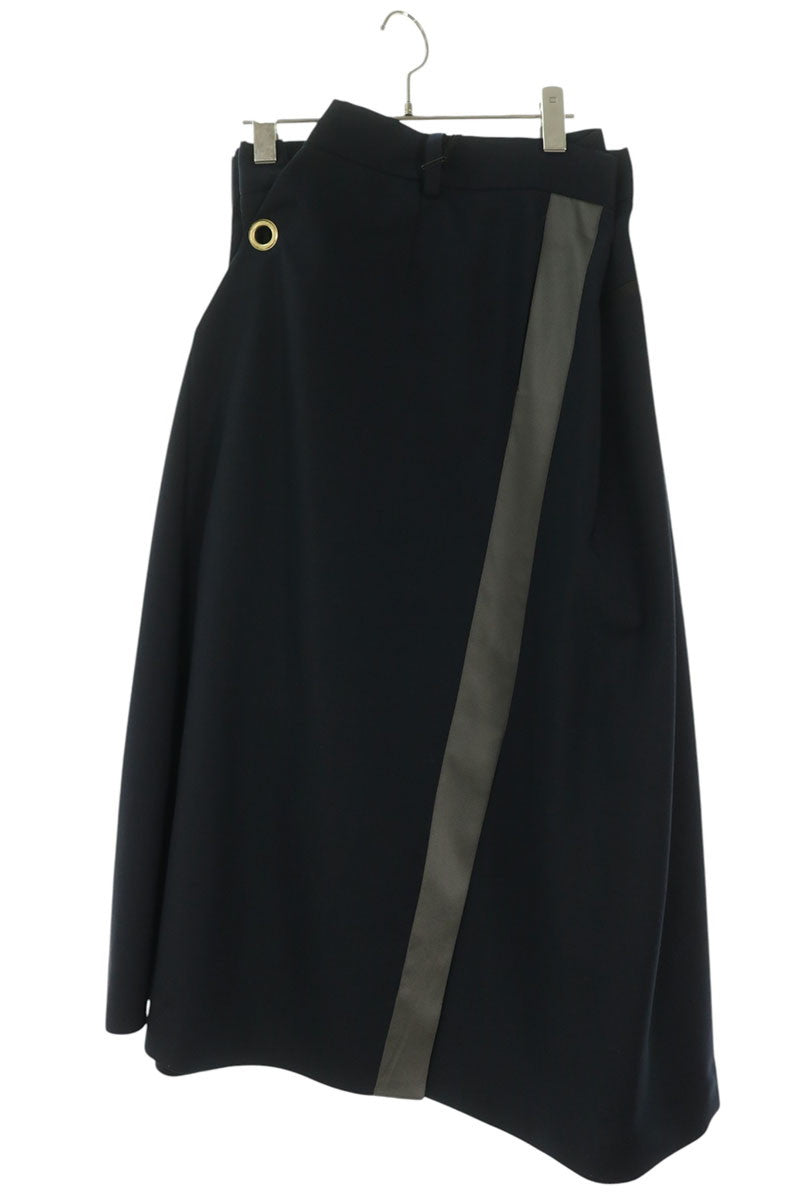 Sacai Navy Side Zip Asymmetric Wool Blend Midi Skirt Size 3