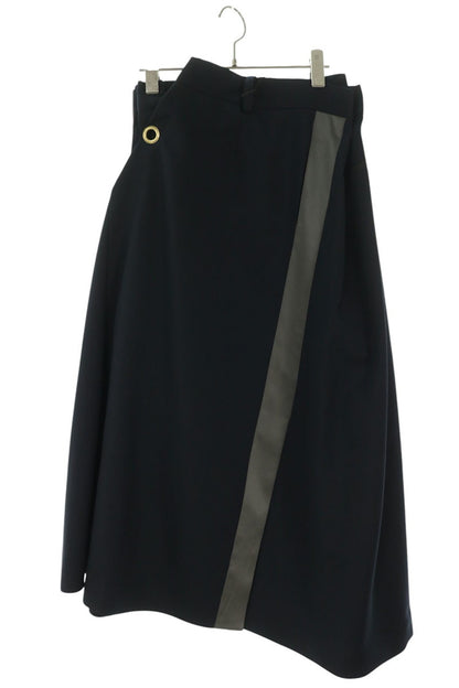 Sacai Navy Side Zip Asymmetric Wool Blend Midi Skirt Size 3