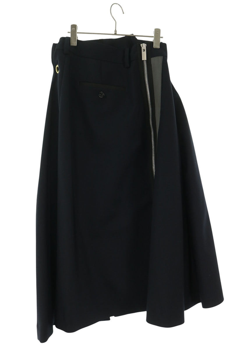 Sacai Navy Side Zip Asymmetric Wool Blend Midi Skirt Size 3