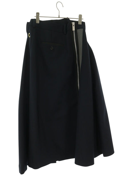 Sacai Navy Side Zip Asymmetric Wool Blend Midi Skirt Size 3