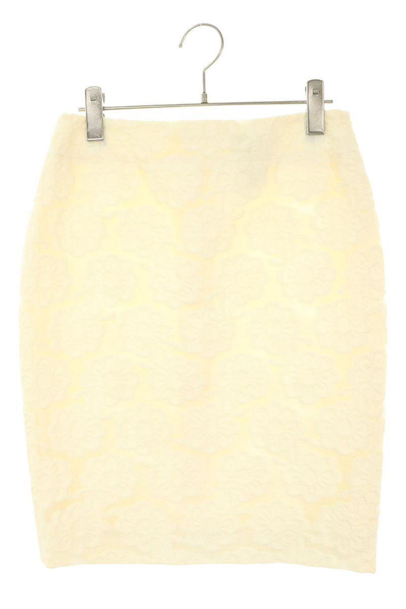 CHANEL Flower Jacquard Skirt White Size 38