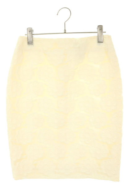 CHANEL Flower Jacquard Skirt White Size 38