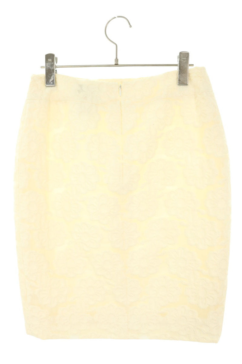 CHANEL Flower Jacquard Skirt White Size 38