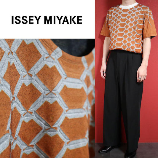 Issey Miyake Archive Patterned Pleated Orange T-Shirt Size 2
