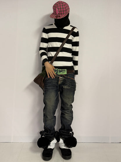 Agnes b Cotton Border Long Sleeve T-Shirt Size XS