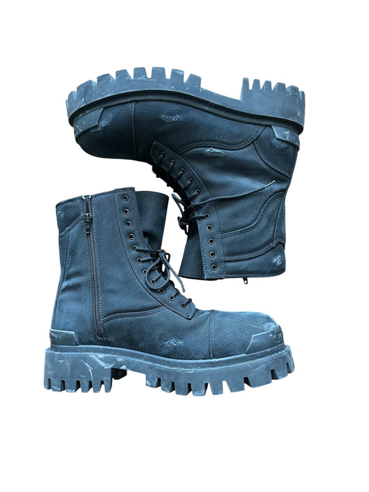 balenciaga Distressed Canvas Combat Strike Boots