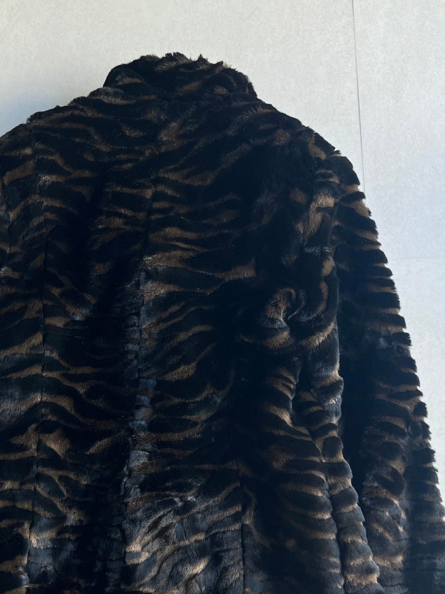 DKNY Fur Long Wool Blend Coat Multi Size S
