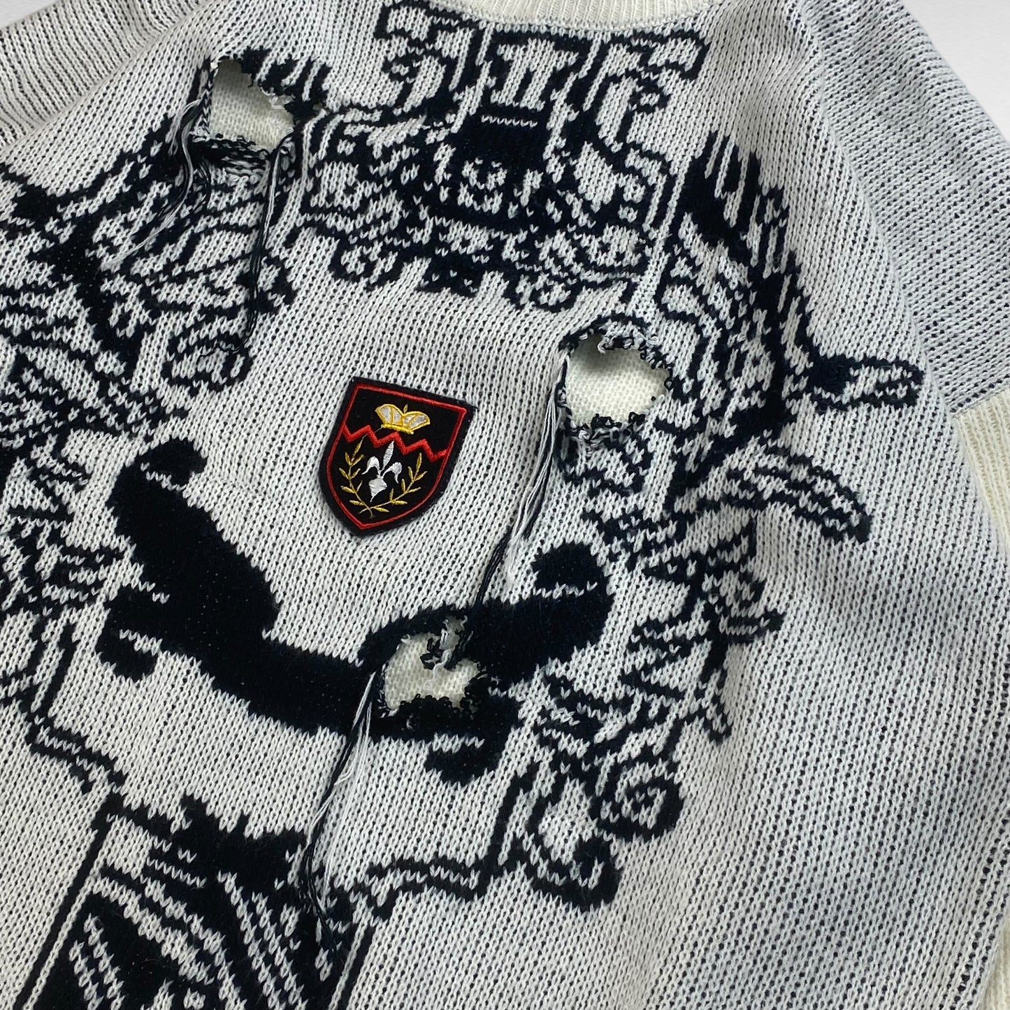 GABRIELLE 90s Remake Boro Jacquard Knit Sweater Size M