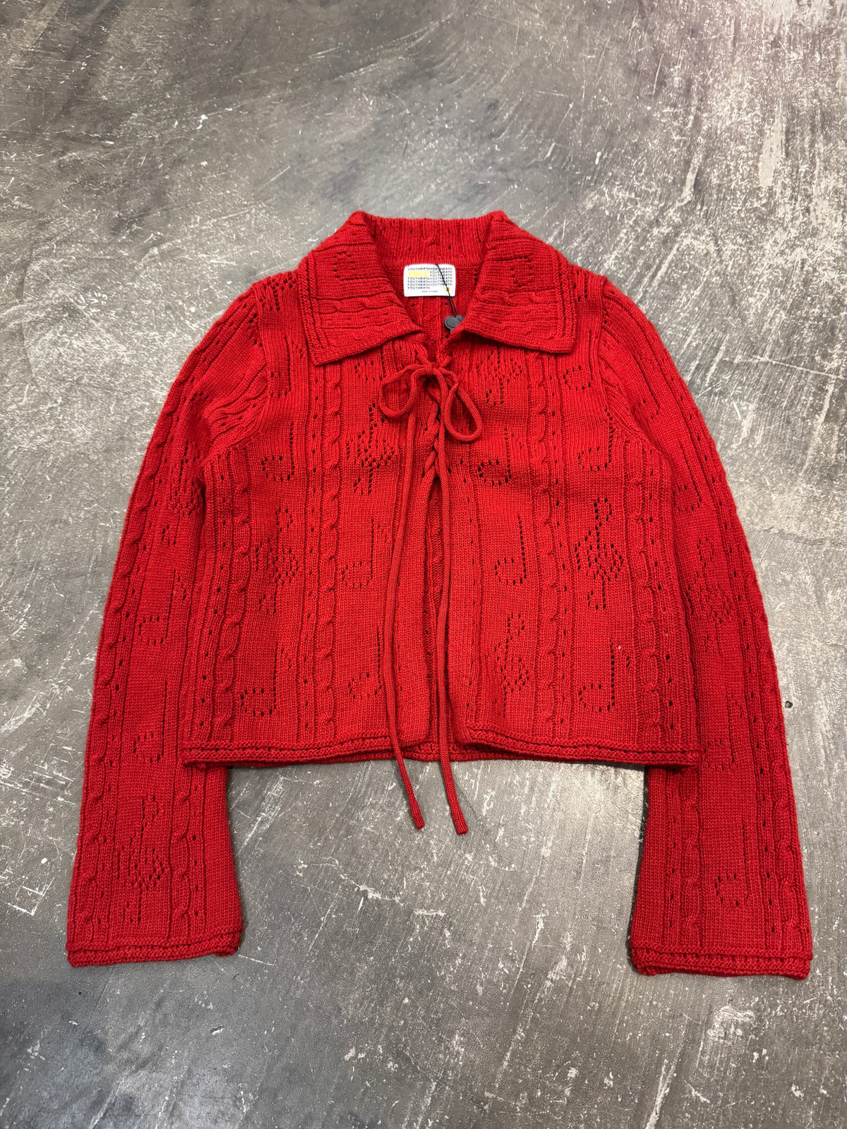 YOUTH BATH Red Lace Up Shawl Collar Cardigan Size S