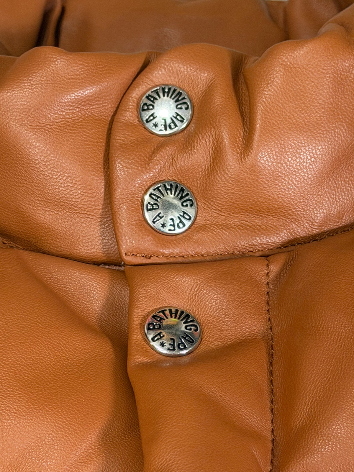 Bape Leather Classic Down Jacket Brown Size S
