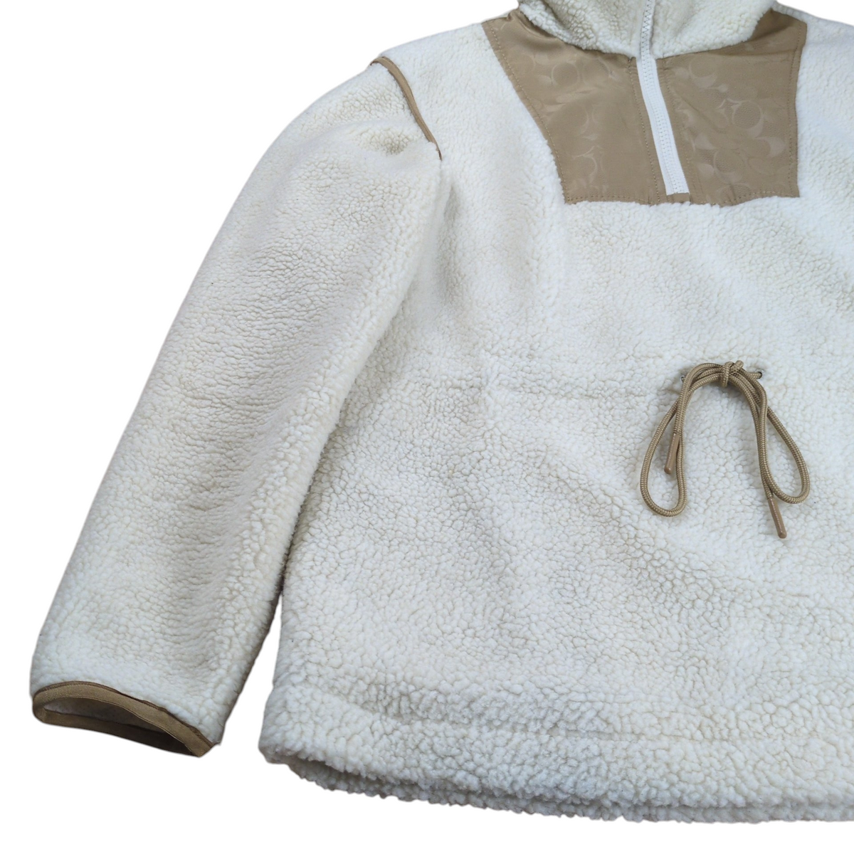 Coach Signature Pattern High Neck Fleece Jacket White Size S