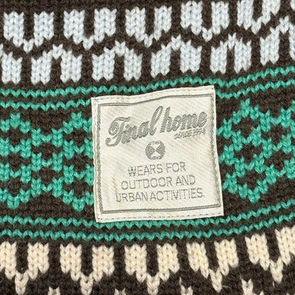 Final Home Brown Green Fair Isle Full Knit Sweater Size S