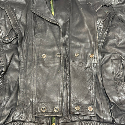 Black Mulch Pattern Lining Double Leather Jacket Free Size