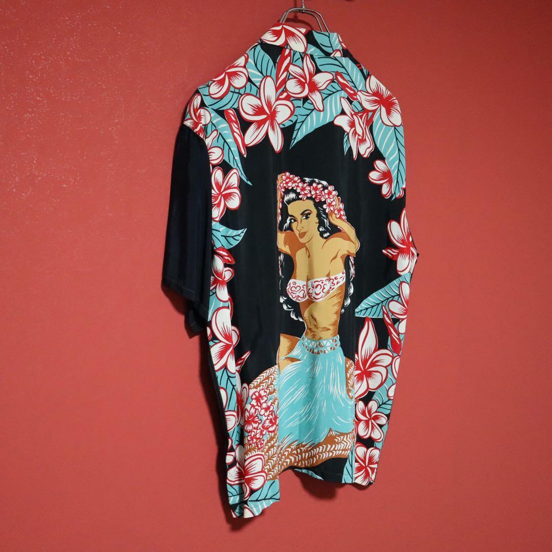 SUN SURF 00s Artvogue Hula Girl Open Collar Shirt Size L