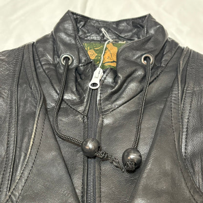 Black Mulch Pattern Lining Double Leather Jacket Free Size