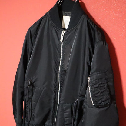 sacai 21AW Nylon Twill Drawstring MA-1 Jacket Black Size 1