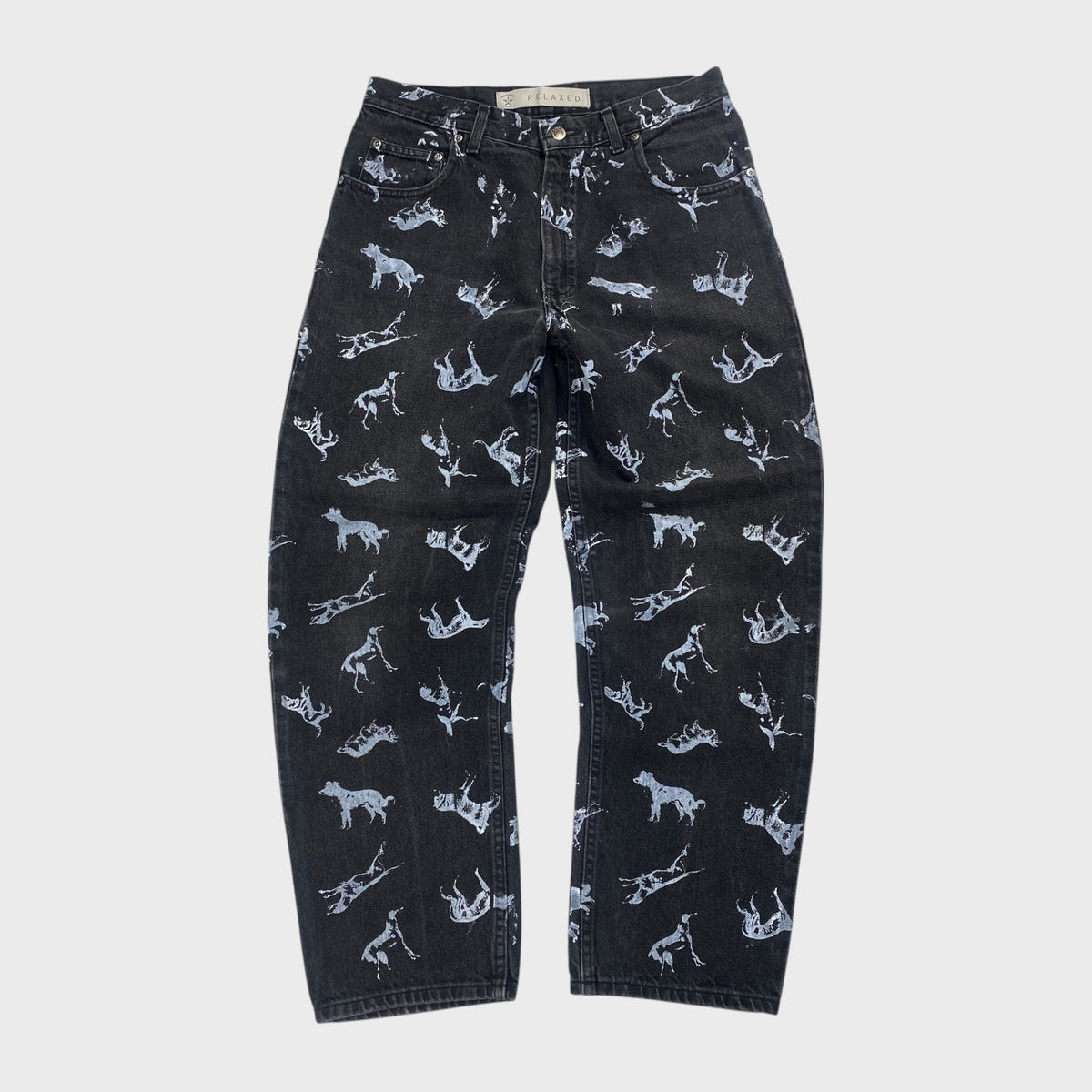 REMAKE Animal Paint Art Black Denim Pants Size 32