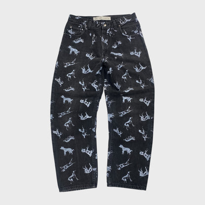 REMAKE Animal Paint Art Black Denim Pants Size 32