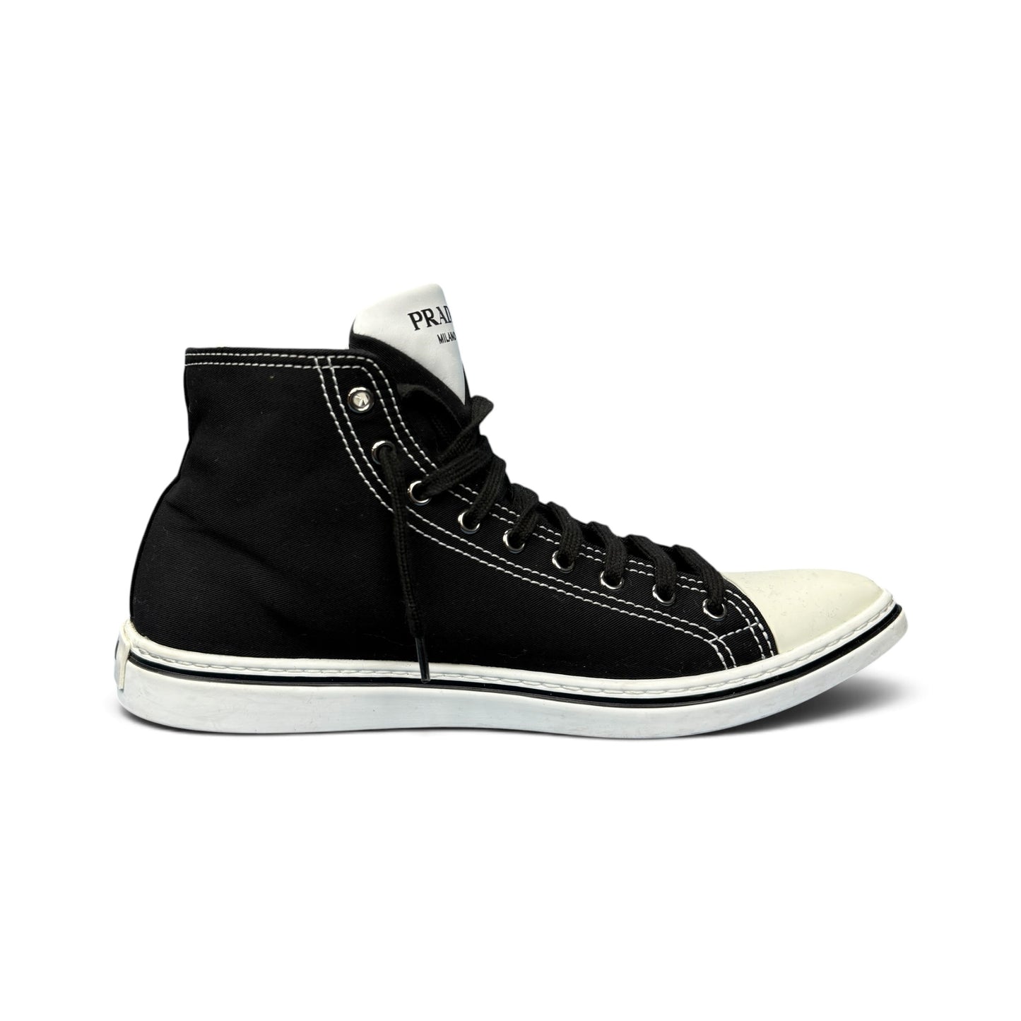 PRADA Sneakers Pointy High-Top Black Canvas Size 26.0cm