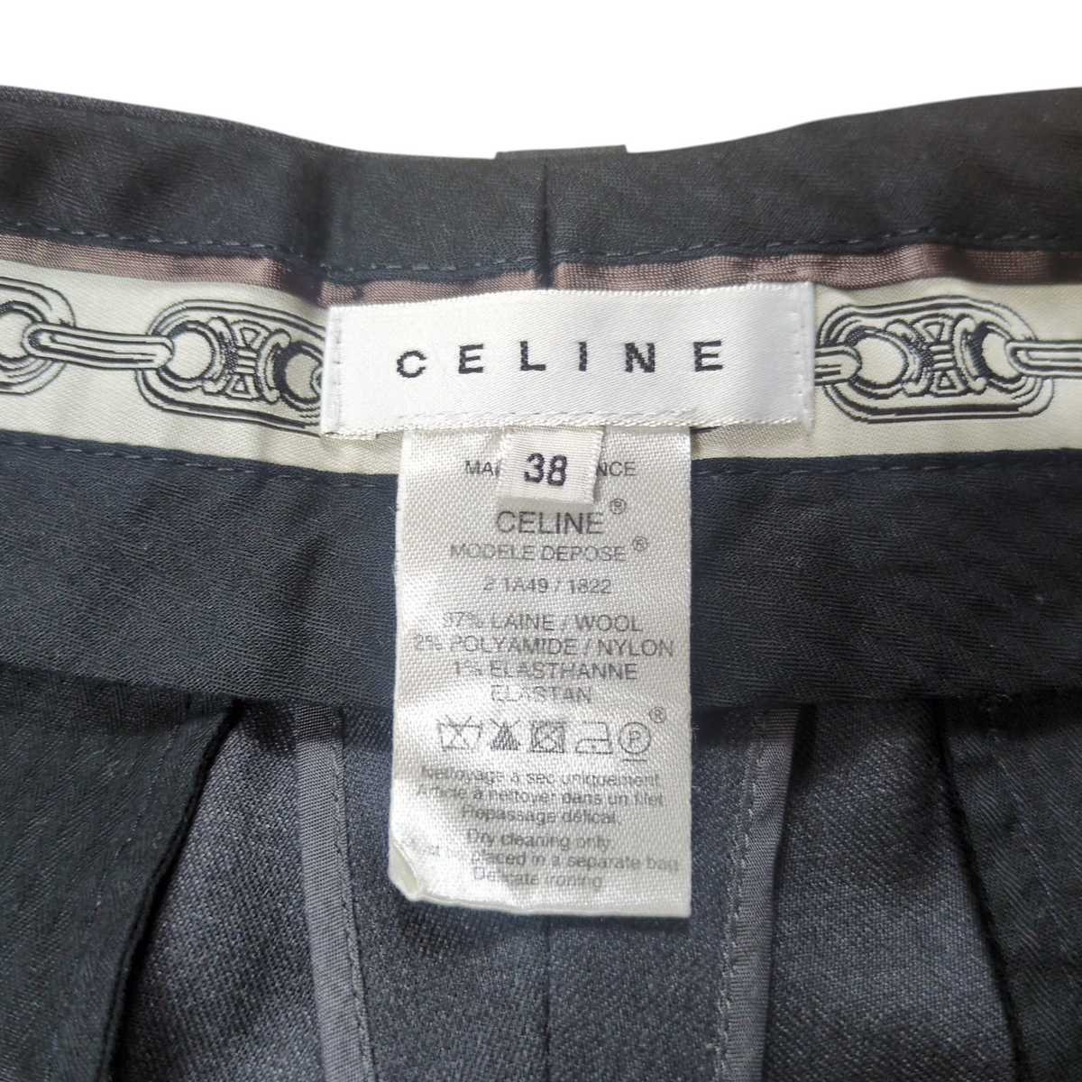 Celine Triomphe Chain Center Press Wool Slacks Gray Size 38