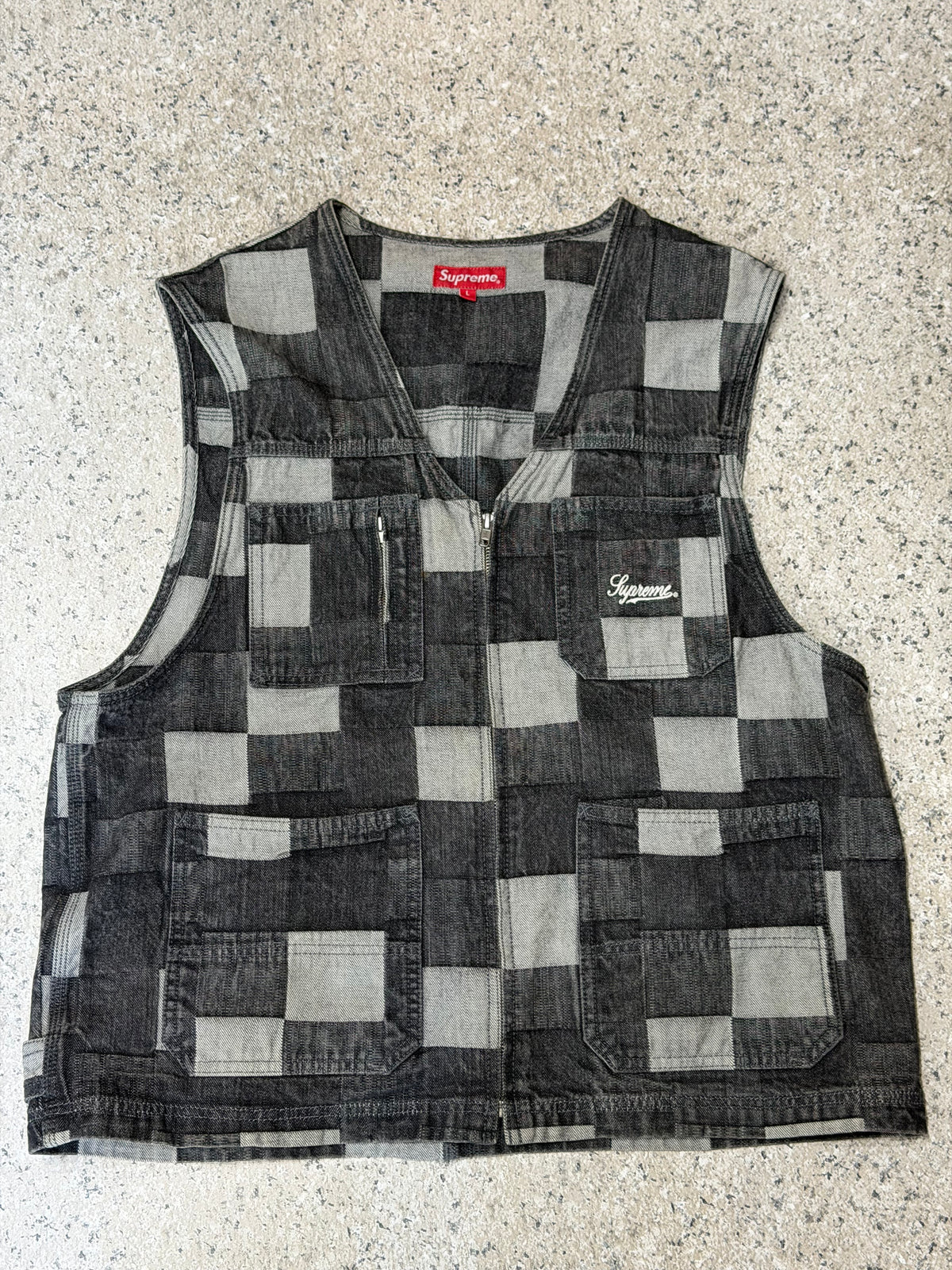 Supreme Patched Denim Vest Black Size L