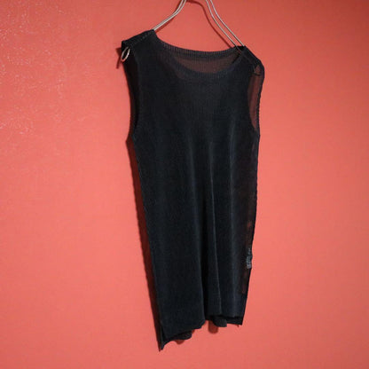 PLEATS PLEASE Black Sheer Mesh Pleated Tank Top Size 3