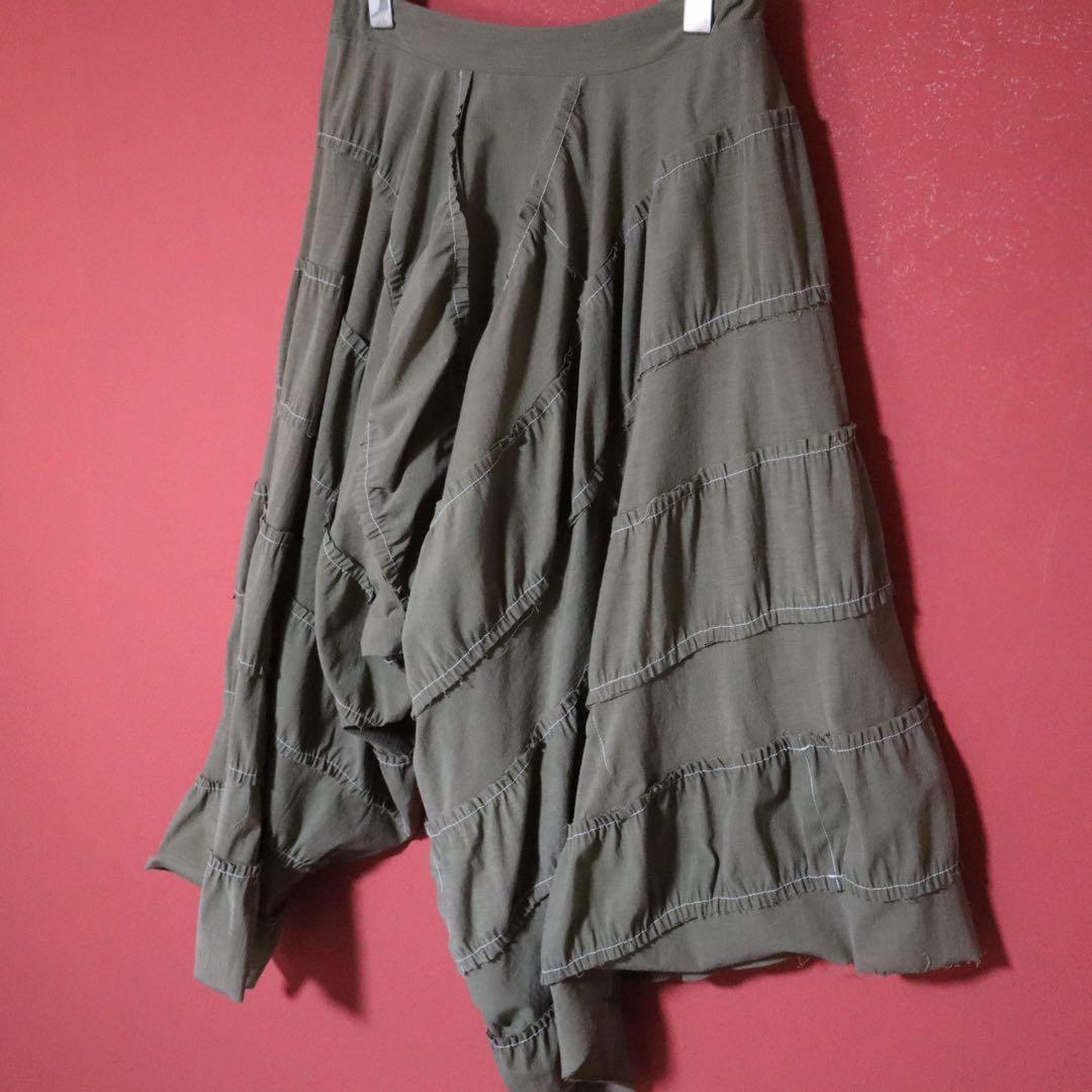 Y's Green Asymmetrical Stitch Wide Sarouel Pants Size 2