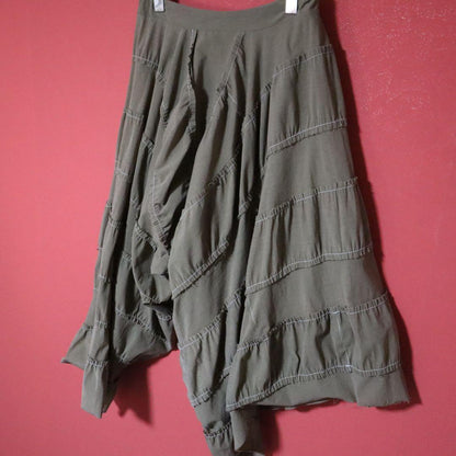 Y's Green Asymmetrical Stitch Wide Sarouel Pants Size 2