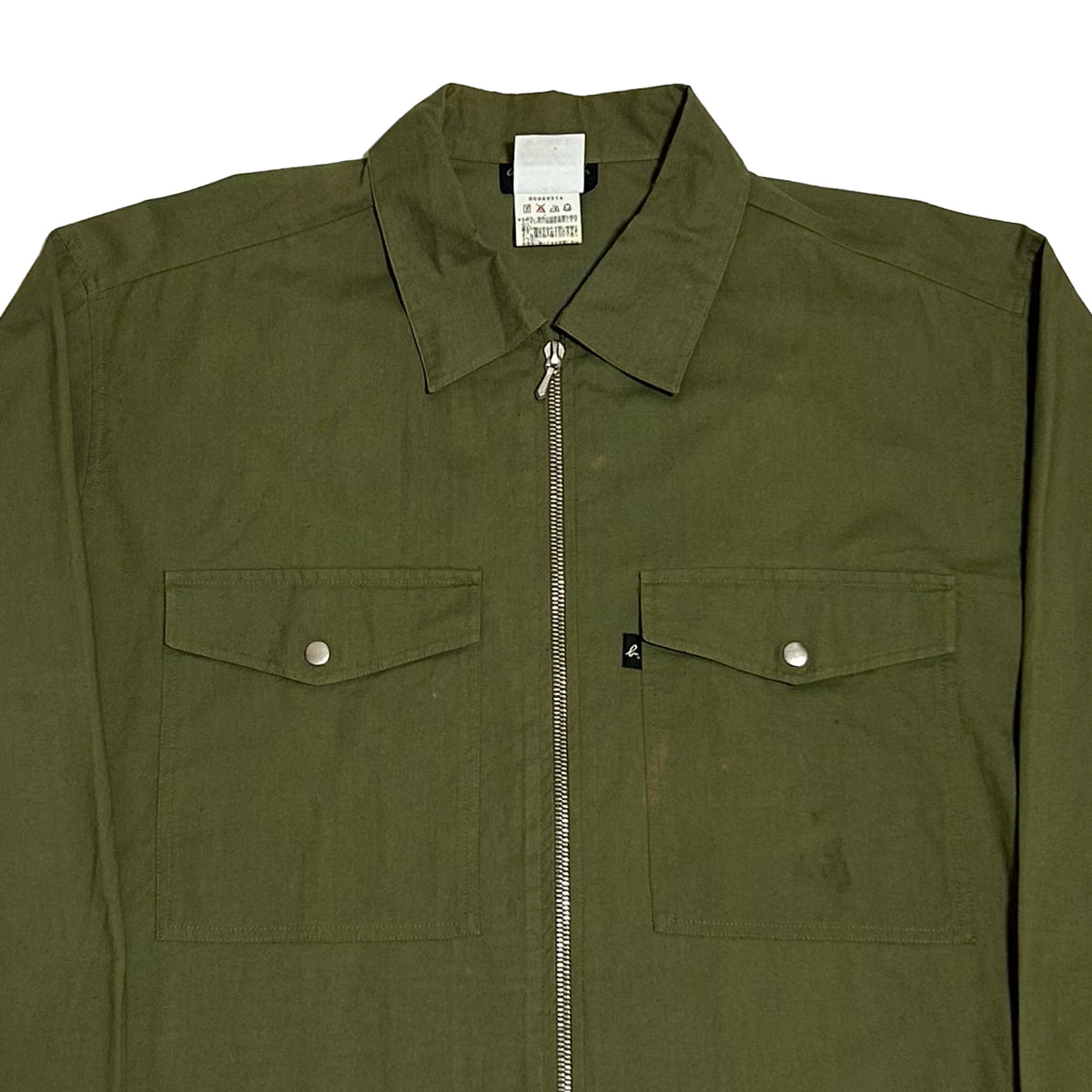 AGNES B. 1990s Zip Up Cotton Long Sleeve Shirt Olive Size 42