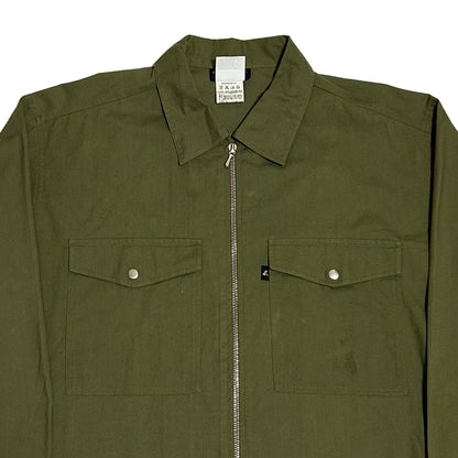 AGNES B. 1990s Zip Up Cotton Long Sleeve Shirt Olive Size 42