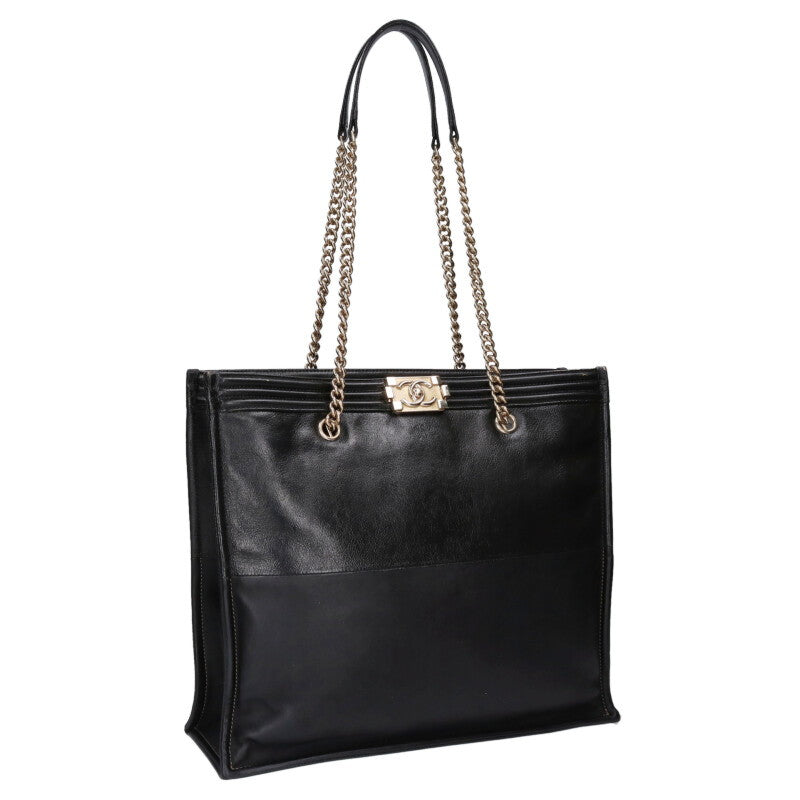 CHANEL Boy Chain Shoulder Tote Black/Gold Size ONE SIZE