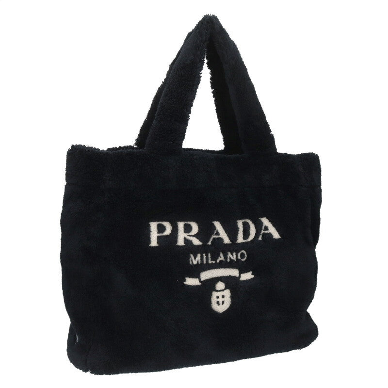 PRADA Spugna Terry Lettering Tote Bag Black Size ONE SIZE