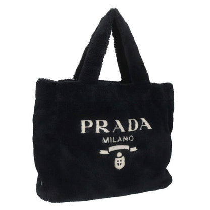 PRADA Spugna Terry Lettering Tote Bag Black Size ONE SIZE