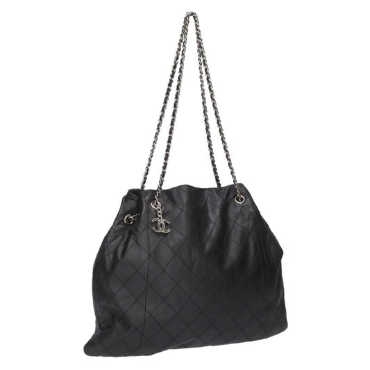 CHANEL Lambskin Chain Tote Bag Black/Silver Size ONE SIZE