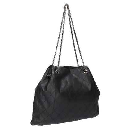 CHANEL Lambskin Chain Tote Bag Black/Silver Size ONE SIZE