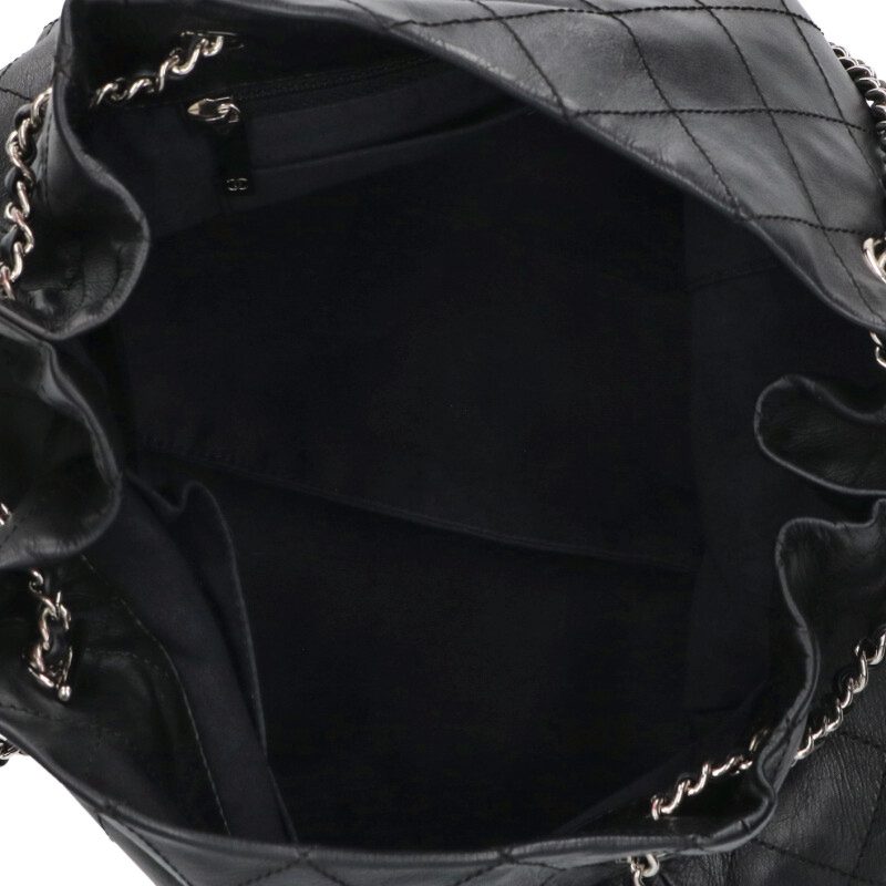 CHANEL Lambskin Chain Tote Bag Black/Silver Size ONE SIZE
