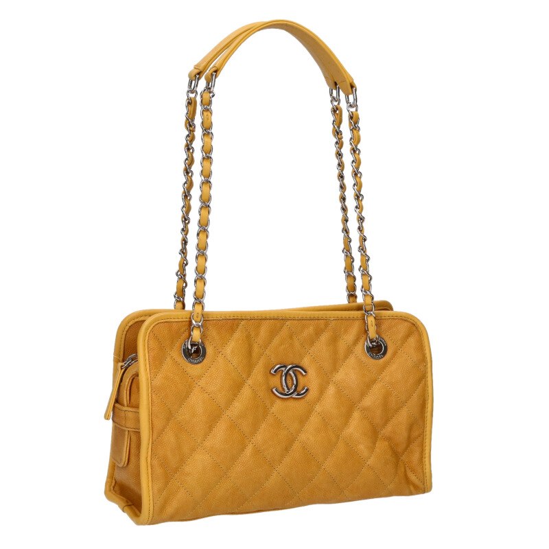 CHANEL French Riviera Caviar Chain Tote Yellow Size ONE SIZE