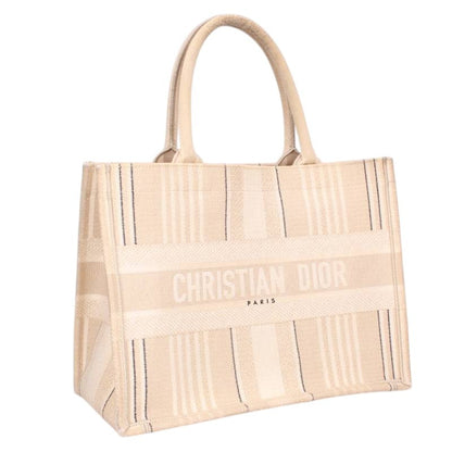 DIOR BOOK TOTE Stripe Canvas Tote Bag Beige Size M