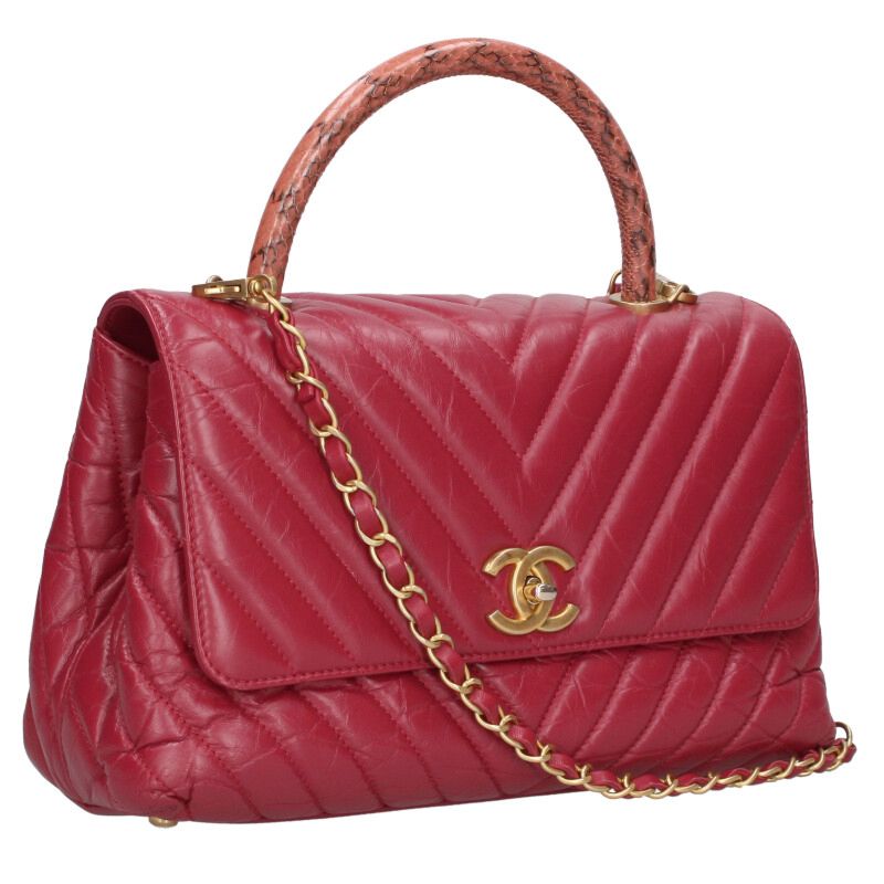 CHANEL Coco Handle 29 Chevron Python Red Size ONE SIZE