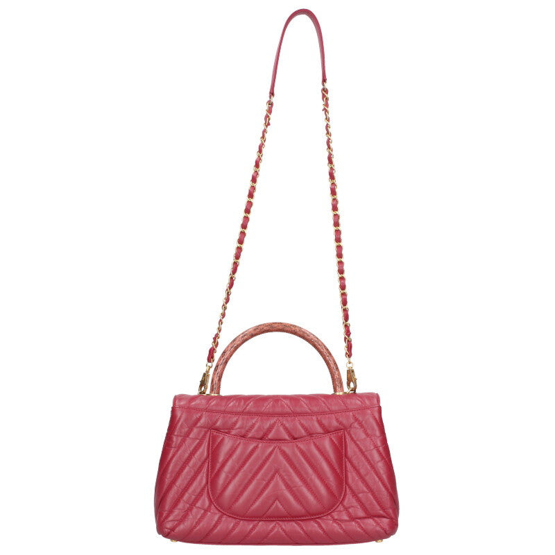 CHANEL Coco Handle 29 Chevron Python Red Size ONE SIZE