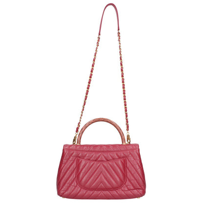 CHANEL Coco Handle 29 Chevron Python Red Size ONE SIZE