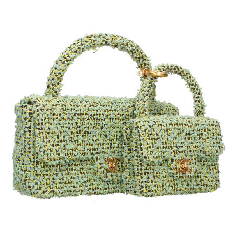 CHANEL Oyako Tweed Pair Handbag Green Multi Size ONE SIZE