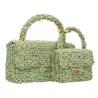 CHANEL Oyako Tweed Pair Handbag Green Multi Size ONE SIZE