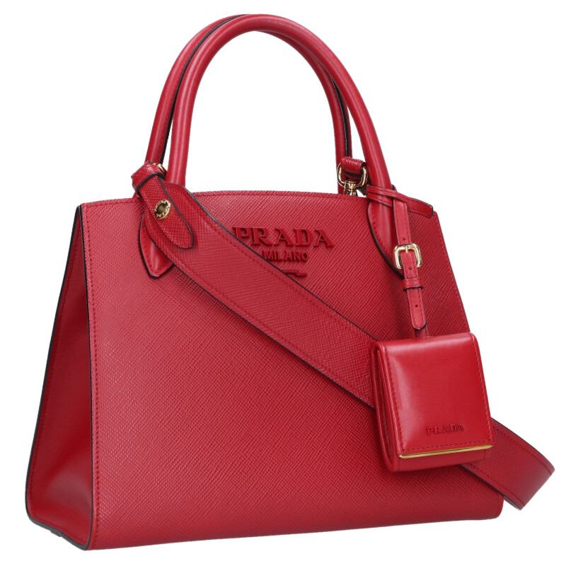 PRADA Saffiano Leather Shoulder Handbag Red Size ONE SIZE