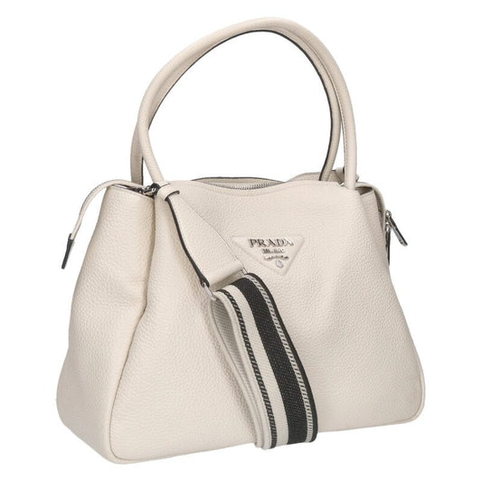 PRADA Logo Strap Vitello Daino 2WAY Bag White Size ONE SIZE